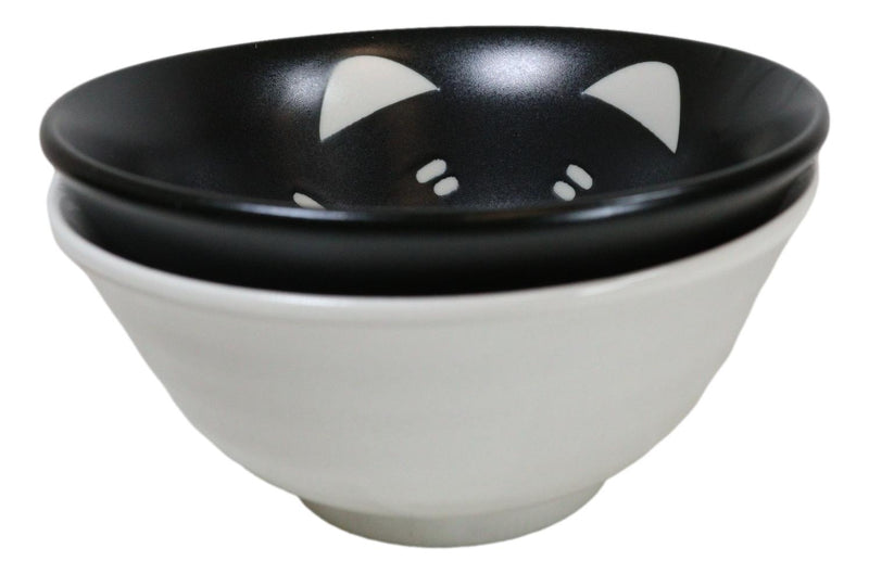 Ebros Made In Japan Black And White Lucky Meow Cats Bowl Set of 2 With Chopstick