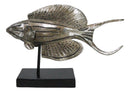 Nautical Marine Silver Tone Anthias Fish Sculpture With Museum Pole Stand Decor