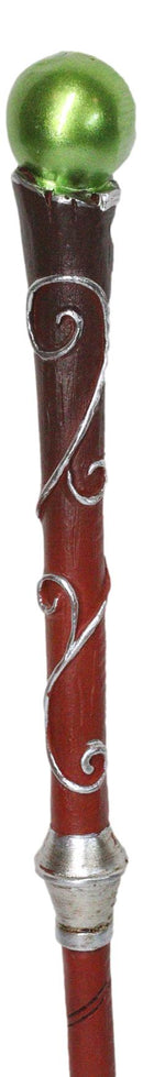 Sorcery Witchcraft Faux Wood Silver Scrollwork Golden Pearl Magic Wand 14"L