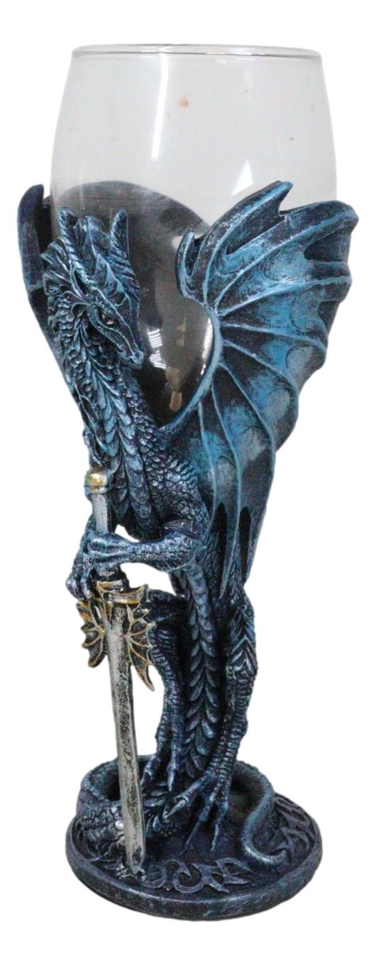 Fantasy Netherworld Blue Dragon Sea Blade Sword Glass Wine Goblet Chalice