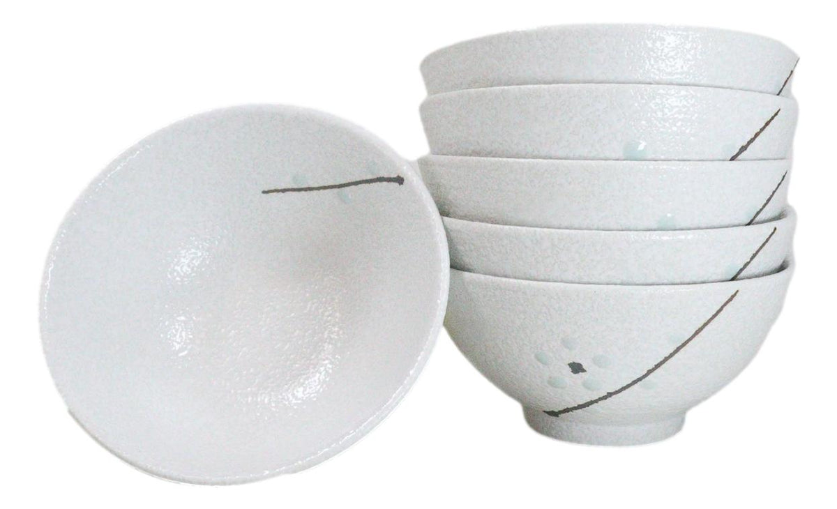 Pack Of 6 Ceramic Yukino Hana Collection Small Rice Soup Appetizer Bowls 10oz