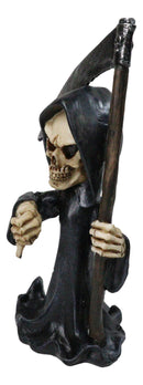 Grim Reaper Holding Scythe Figurine with Thumbs Down Gesture, Gothic Skeleton