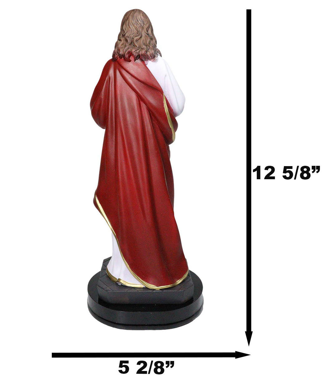 Catholic Sacred Heart of Jesus Christ in Scarlet Red Robe Statue With Base 12"H