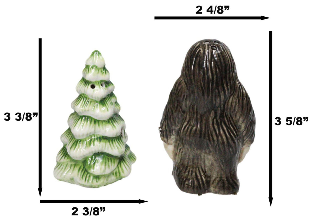 Ceramic Bigfoot Cryptid Ape By Pine Tree Salt And Pepper Shakers Figurine Set