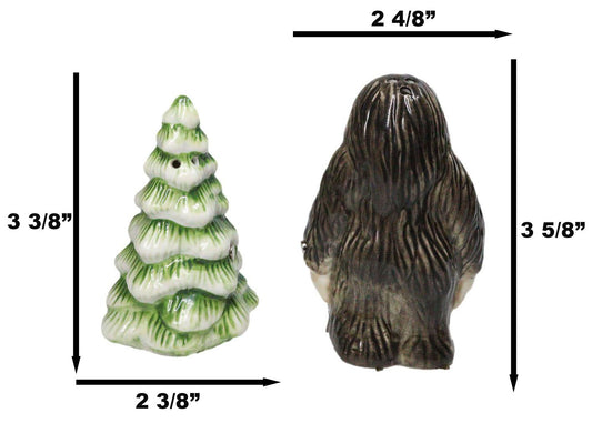 Ceramic Bigfoot Cryptid Ape By Pine Tree Salt And Pepper Shakers Figurine Set