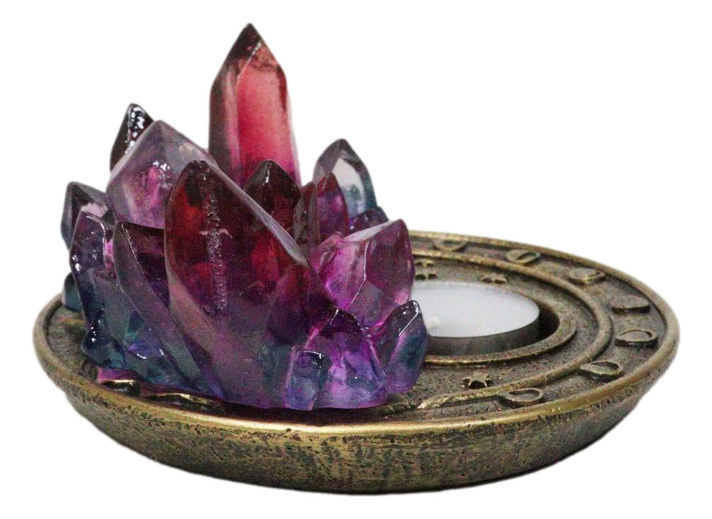 Wicca Magical Crystals Dish Votive Candleholder With Phases Of The Moon Symbols