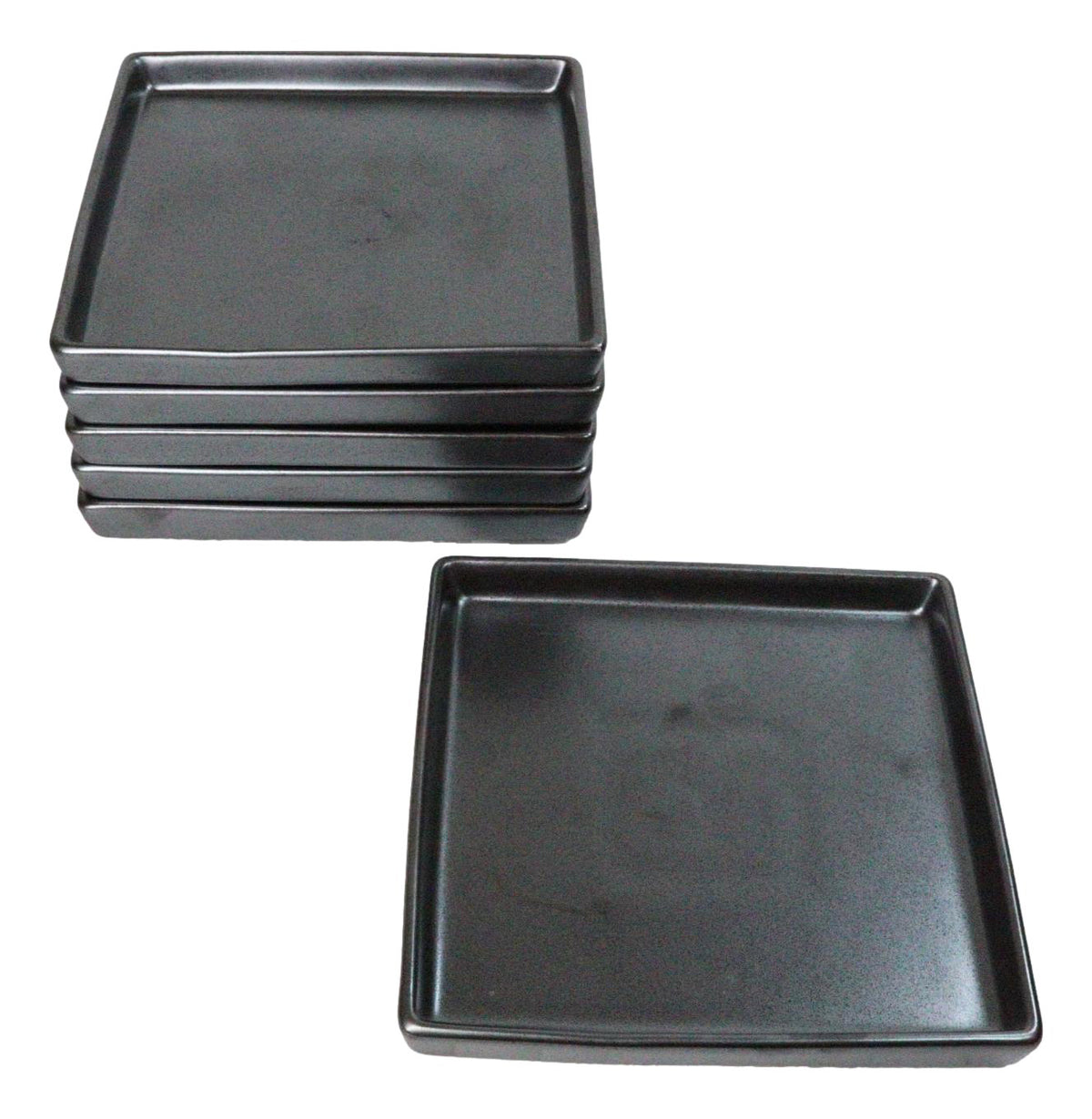 Pack Of 6 Iron Black Tetsu Kesho Ceramic Square Appetizer Salad Plates 6.25" L