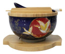 Red Moon Golden Crane Donburi Ramen Bowl With Lid Trivet Spoon Chopsticks Set