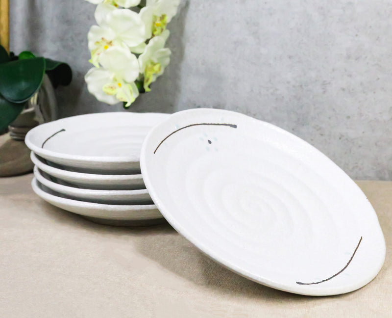 Pack Of 5 Ceramic Yukino Hana Collection Porcelain Round Dinner Plates 8.75" D