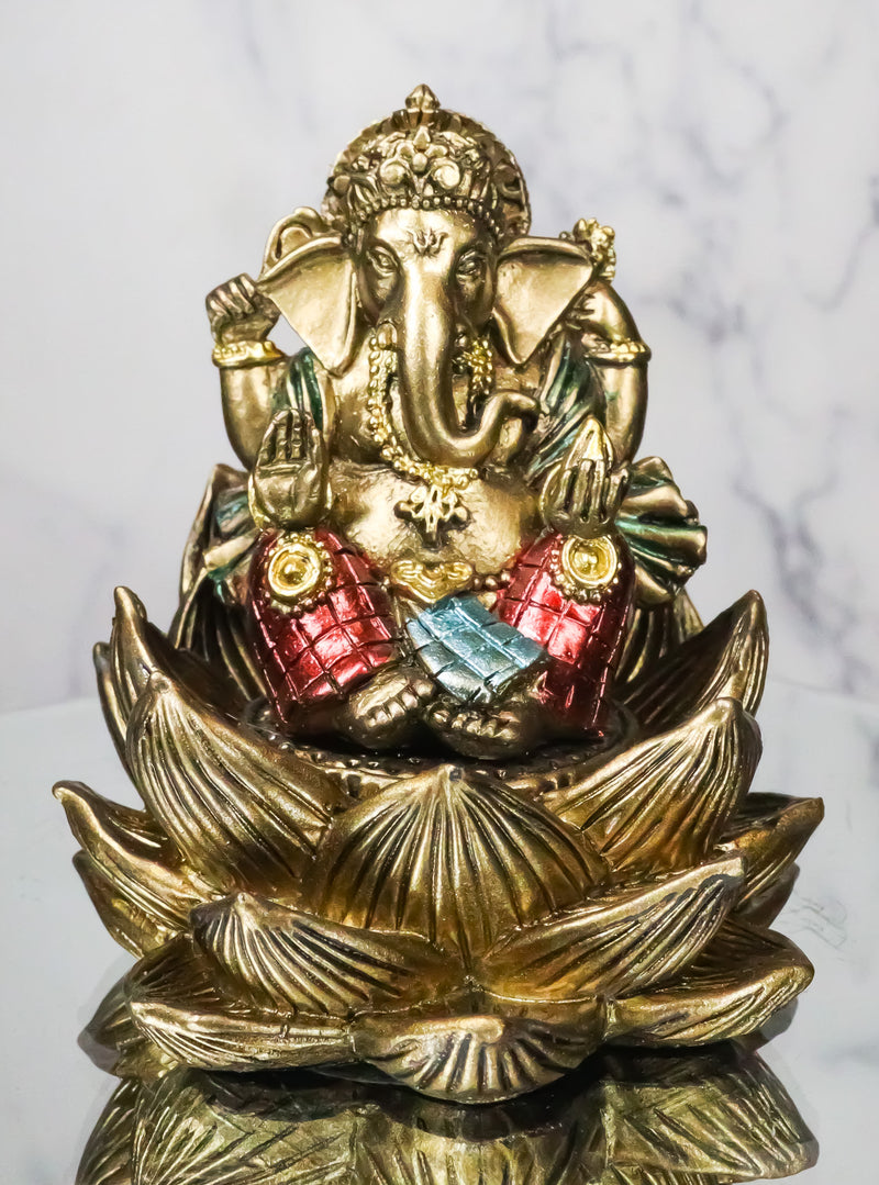 Hindu Deity God Ganesha Ganapati Seated On Padma Lotus Flower Mini Figurine