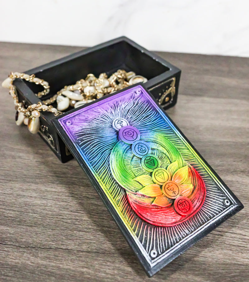 Metaphysical Wicca Rainbow Chakra Energy Zone 7 Colors Tarot Cards Trinket Box