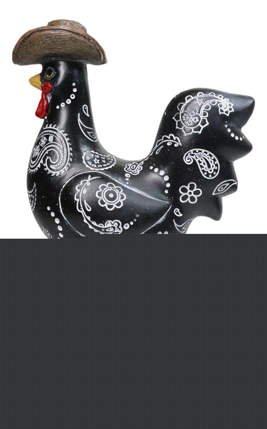 Black Western Country Cowboy Chicken Rooster Wearing Hat And Boots Figurine 8"H