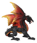 Gothic Guardian Black Spiked Fire Dragon Figurine With Ember Flame Wings