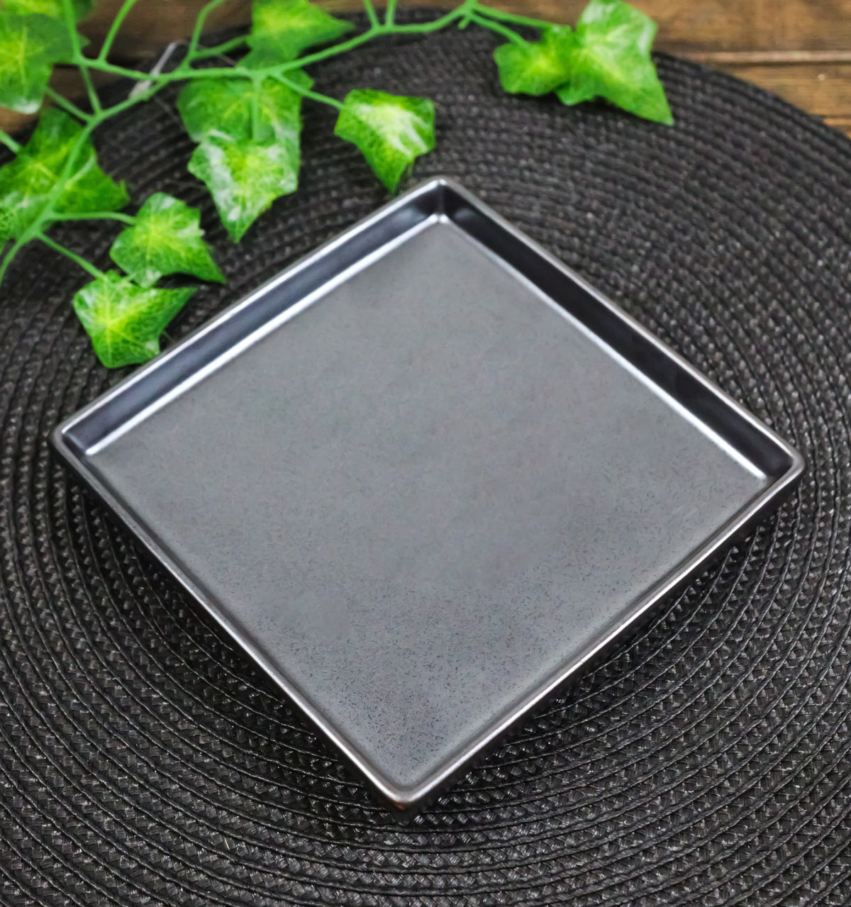 Pack Of 6 Iron Black Tetsu Kesho Ceramic Square Appetizer Salad Plates 6.25" L