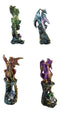 Set Of 4 Metallic Colorful Fantasy Dragons Perching On Rock Towers Figurines