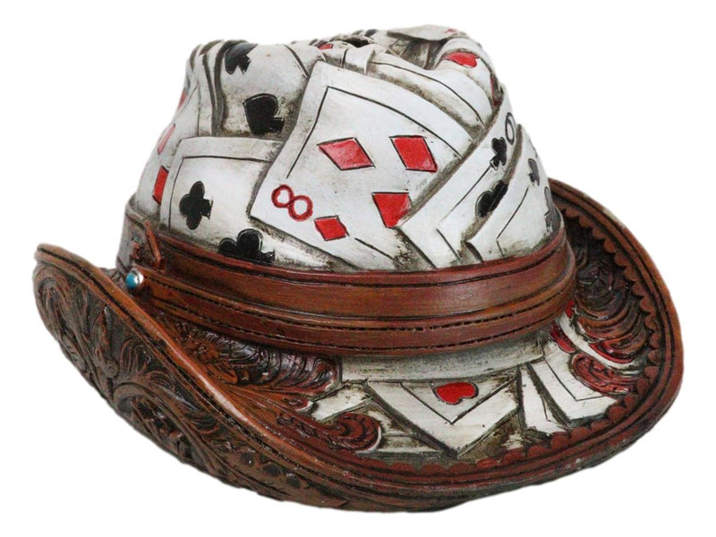 Rustic Country Western Casino Poker Cards Faux Leather Cowboy Hat Money Bank