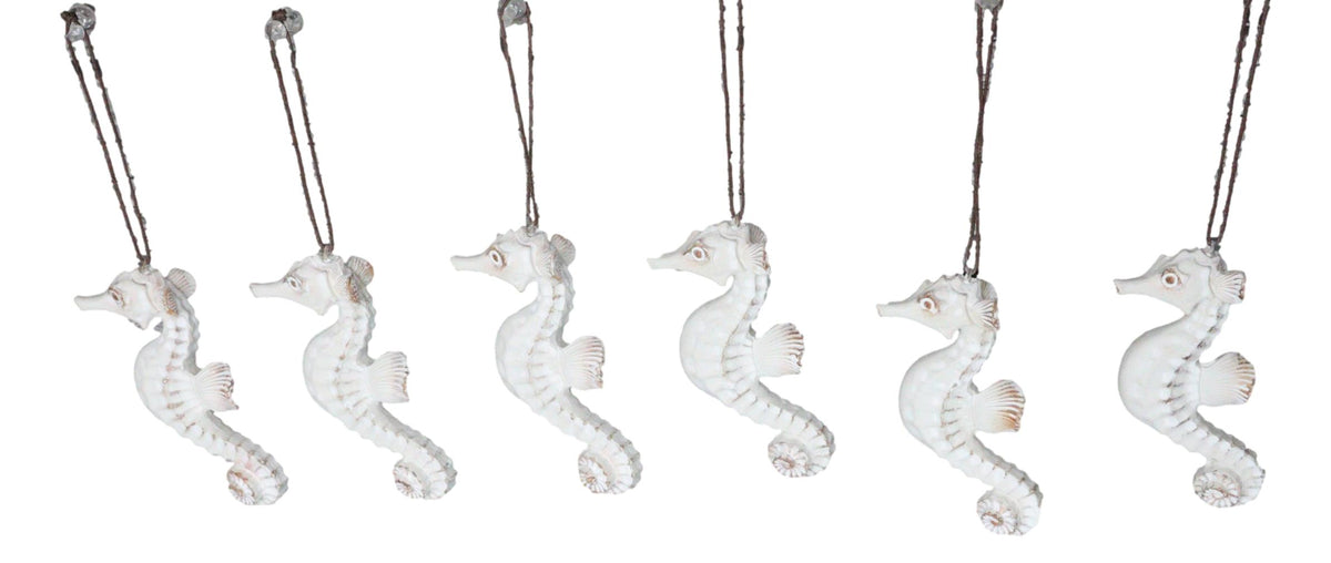 Set Of 6 Antique White Seahorses Ocean Marine Wall Hanging Decor Tree Ornaments