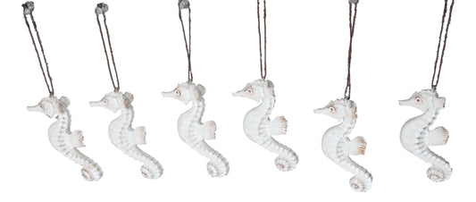 Set Of 6 Antique White Seahorses Ocean Marine Wall Hanging Decor Tree Ornaments