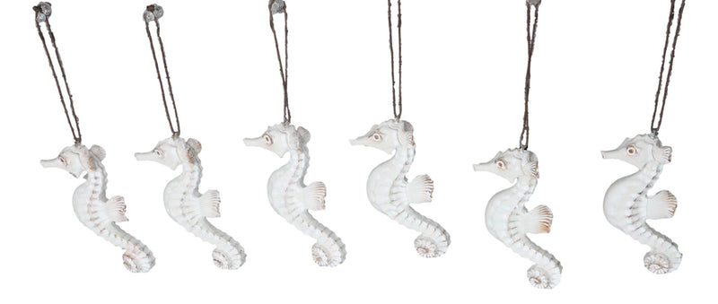 Set Of 6 Antique White Seahorses Ocean Marine Wall Hanging Decor Tree Ornaments