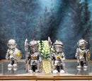 Set of 4 Medieval Suit of Armor Knights With Axe Sword Shields Mini Figurines