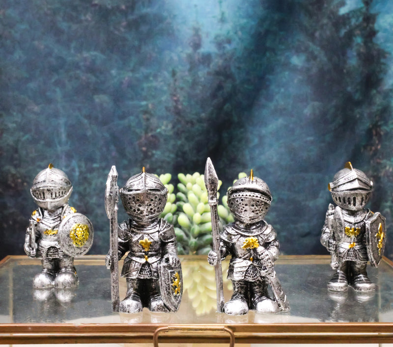 Set of 4 Medieval Suit of Armor Knights With Axe Sword Shields Mini Figurines