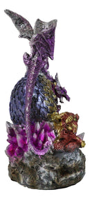 Purple Mother Dragon Guarding LED Faux Crystals Egg With Hatchlings Figurine