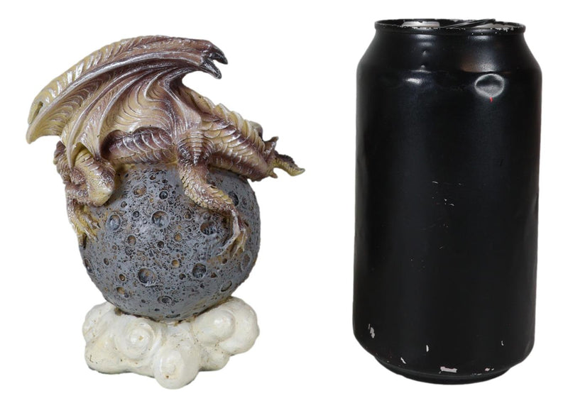 Dream Weaver Fantasy Wyrmling Dragon Sleeping On Cratered Lunar Moon Figurine