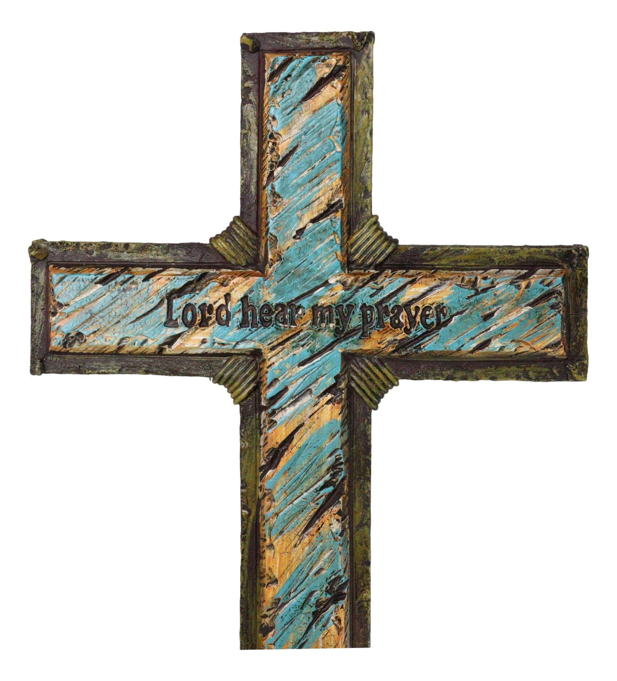 Colorful Turquoise Sunset Lord Hear My Prayer Wall Cross Plaque Figurine 12"H