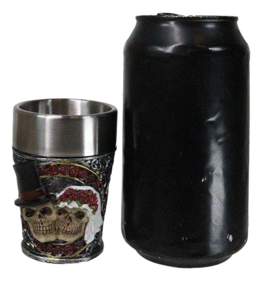 Pack of 4 Gothic Love Never Dies Skeleton Bride And Groom Shooter Shot Glasses - Ebros Gift