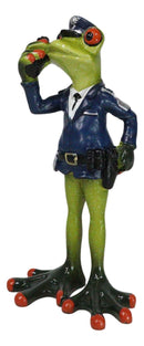 Toad In Blue Police Officer Green Frog Holding Radio Reporting For Duty Figurine