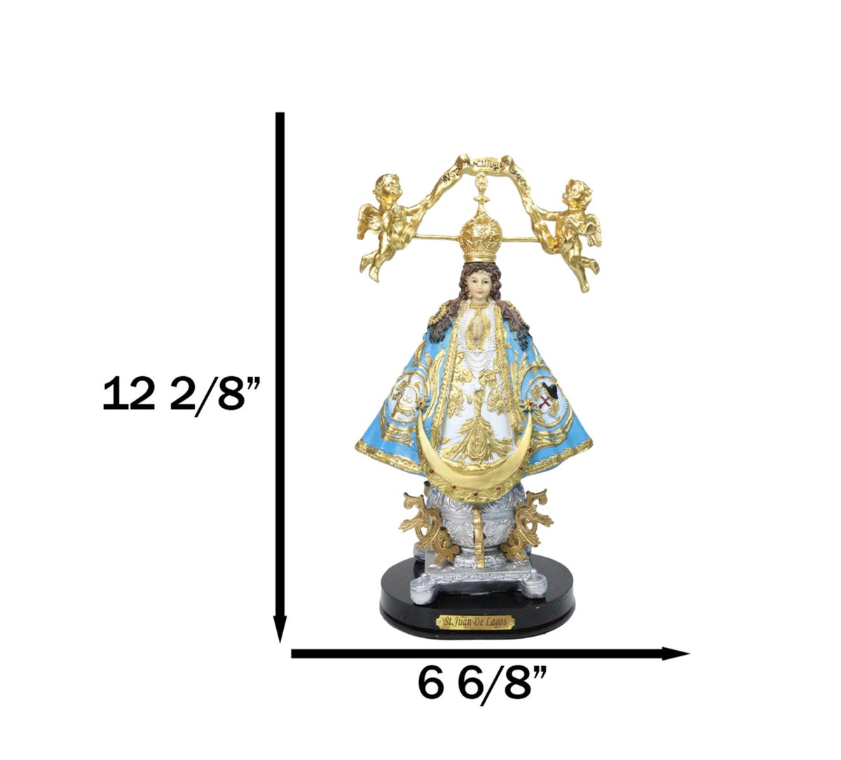 Our Lady of San Juan De Los Lagos with Golden Crown And Angels Figurine 12"H