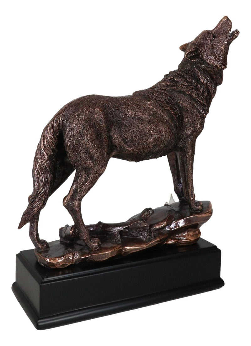 Mystical Full Moon Howling Alpha Gray Wolf Statue In Bronze Electroplated Finish