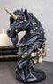 Macabre Black Dark Unicorn Horse With Skeleton Bones And Skulls Bust Figurine