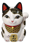 Japanese Lucky Charm White Beckoning Cat Maneki Neko Ceramic Money Bank 6"H
