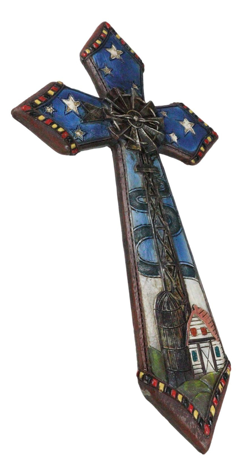 Rustic Country Windmill By Cottage Barn Home With Starry Night Skies Wall Cross