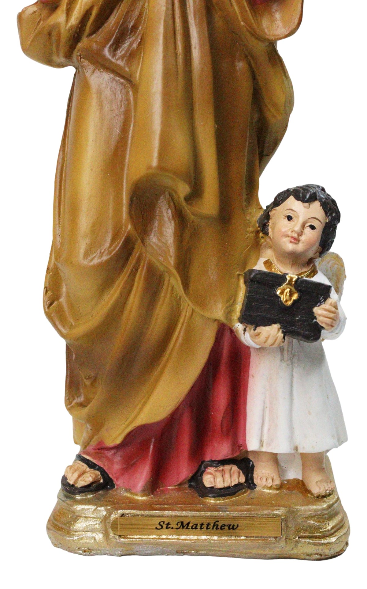 Christian Apostle of Jesus Saint Matthew Evangelist With Angel Figurine 8"H