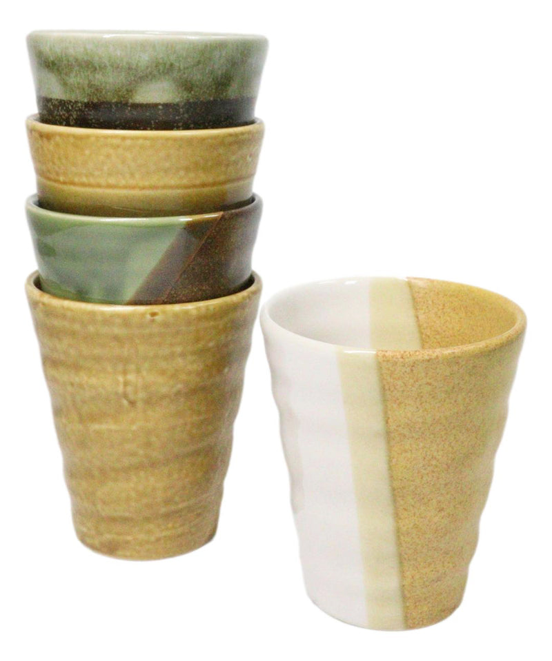 Abstract Art Tenmoku Glazed Ceramic 10oz Coffee Tea Cup Set of 5 Made In Japan