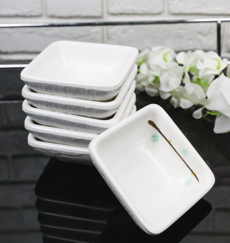 Pack Of 6 Square Yukino Hana Snowflakes Melamine Condiments Dipping Sauce Dishes