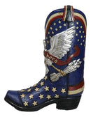 Patriotic Blue Western Stars American Hero Great Seal Eagle Cowboy Boot Vase
