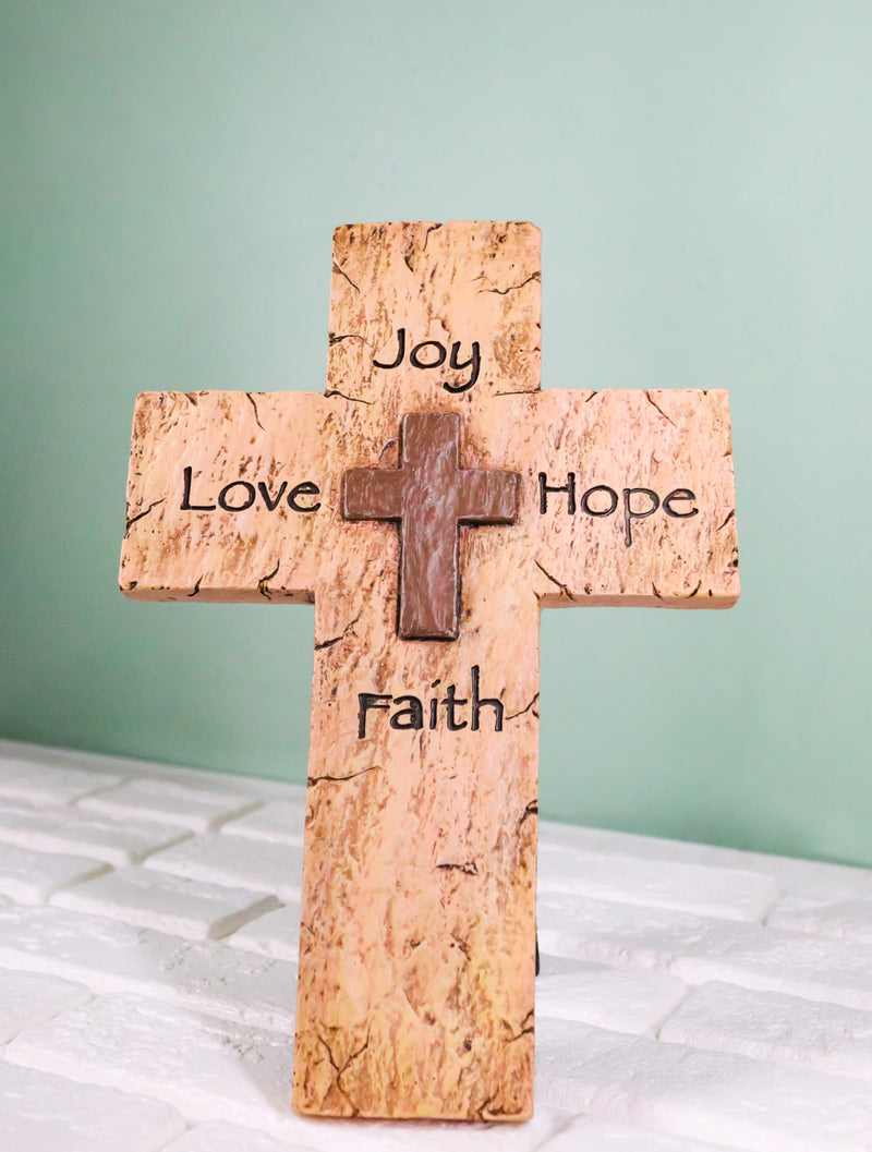 Rustic Inspirational Tuscany Vintage Love Joy Hope Faith Layered Wall Cross