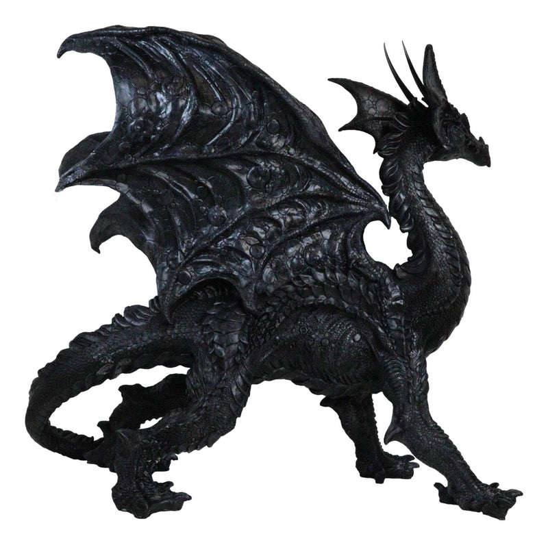 Large 24"L Nightfury Black Shadow Dragon Standing With Perched Up Wings Statue