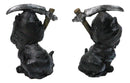 Set of 2 Halloween Grim Reaper Black Cats with Cloak and Scythe Figurines 4" H