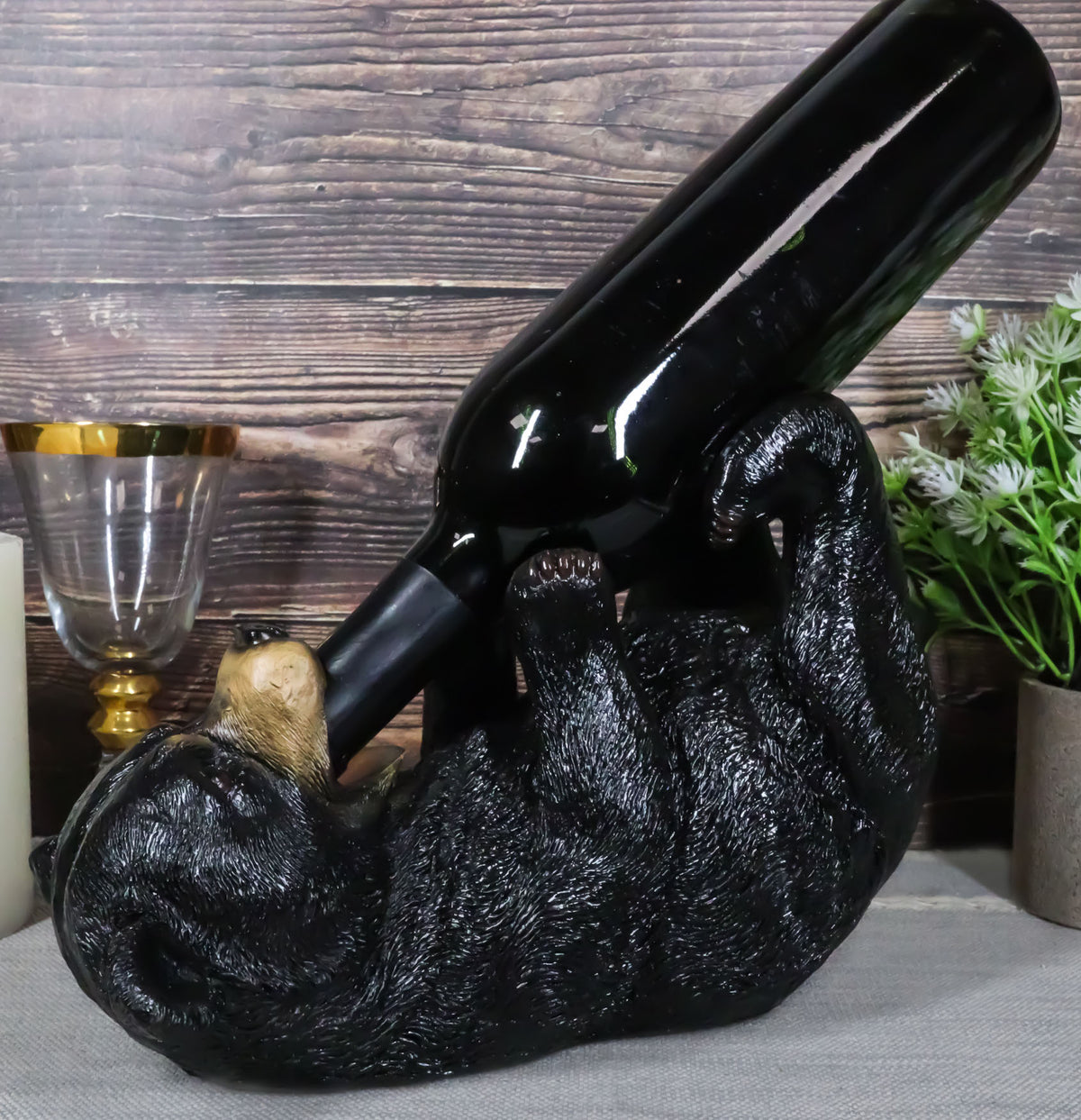 Ebros Gift Big Black Bear Wine Oil Bottle Holder Figurine 10"Long Home Decor - Ebros Gift