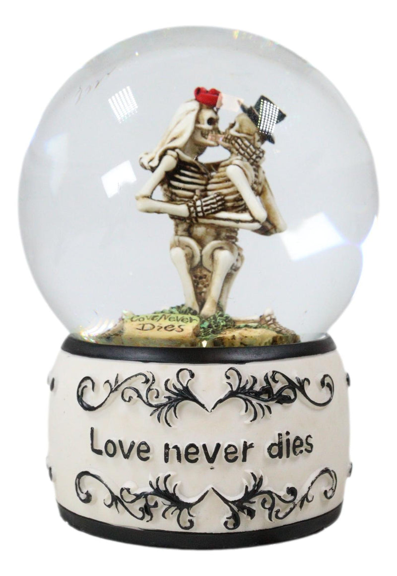 Day of The Dead Love Never Dies Kissing Bride And Groom Skeletons Water Globe