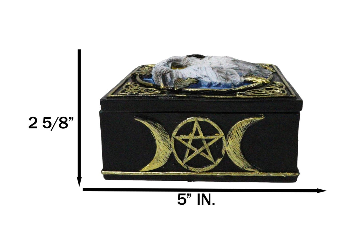 Snowy Owl Trinket Box, 5 x 5 Inch Decorative Keepsake Box with Celtic Knotwork