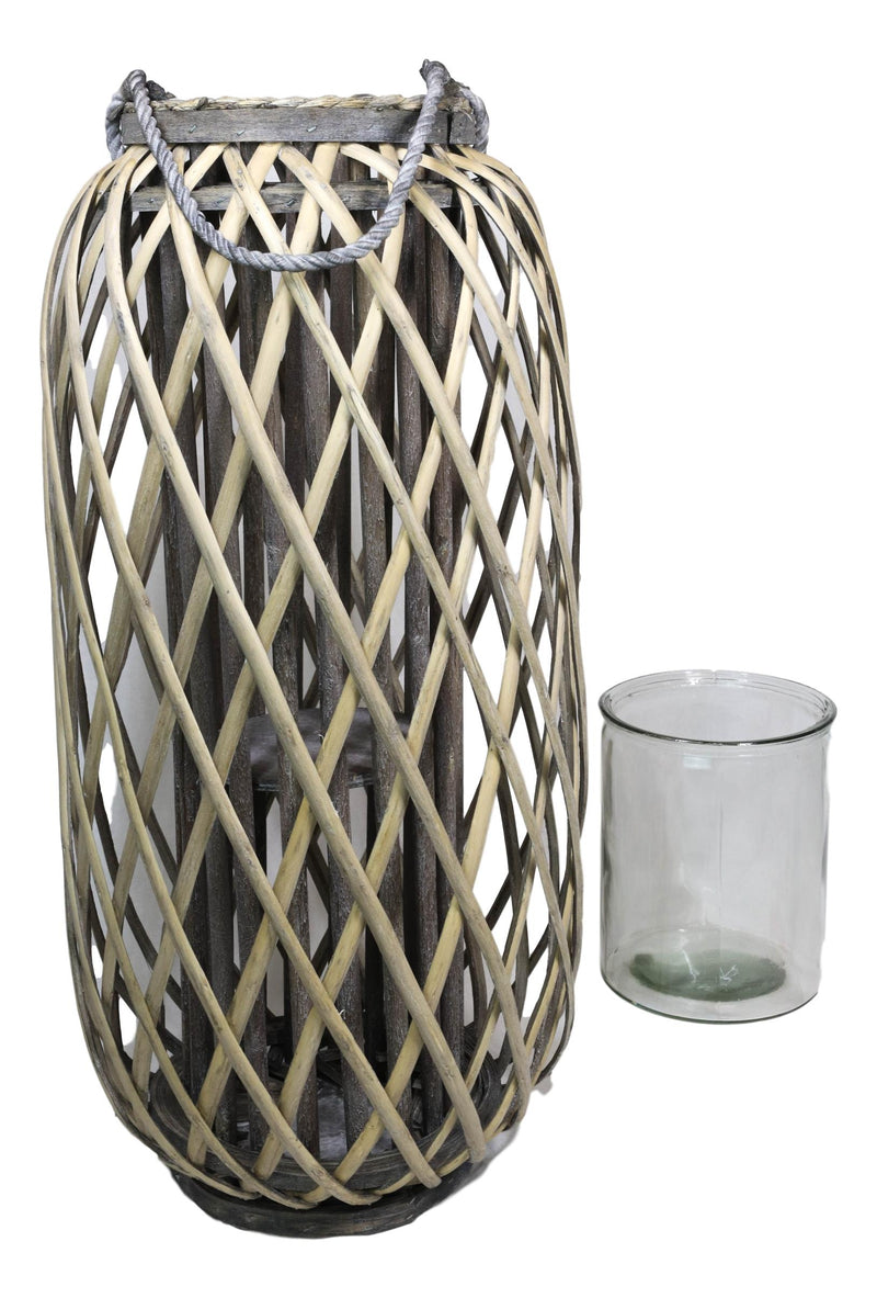 24"H Rustic Western Farmhouse Rattan Wood Willow Candle Lantern Candleholder