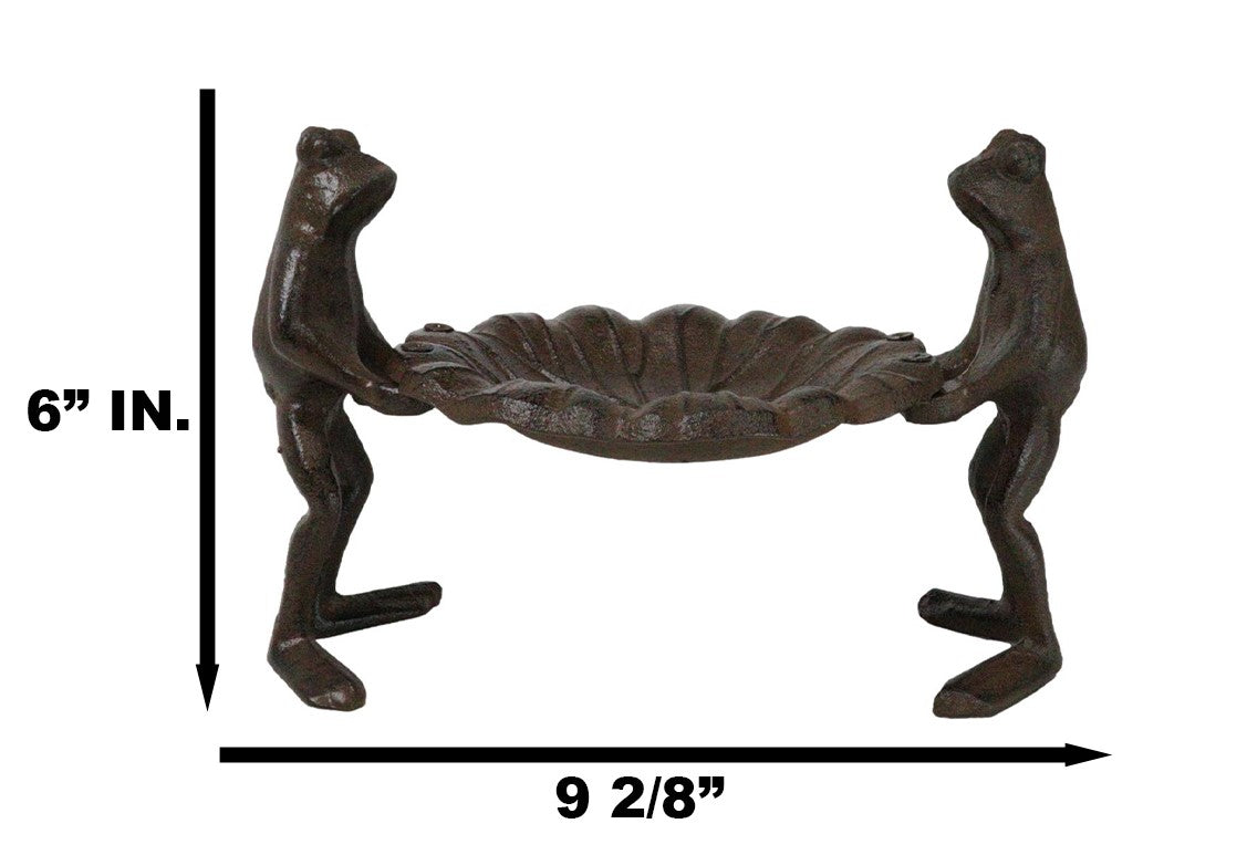 Cast Iron 2 Toad Frogs With Waterlily Lily Pad Bird Feeder Bath Garden Figurine - Ebros Gift