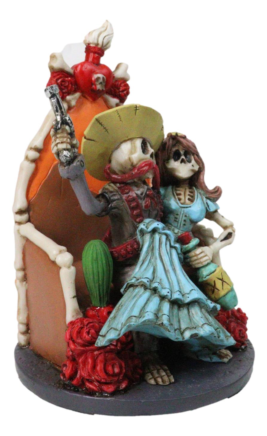 Day of The Dead Hasta La Muerte Pablo Skeleton Couple Red Roses Throne Figurine