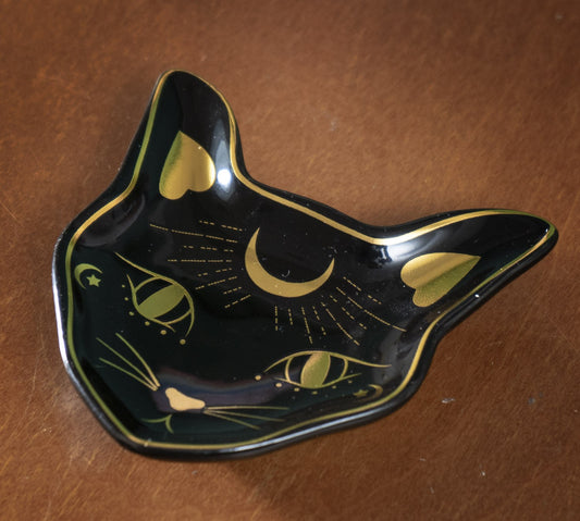 Wicca Astrology Witchcraft Mystic Mog Black Feline Cat Trinket Jewelry Dish - Ebros Gift