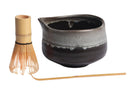 Black And Grey Charcoal Ceramic Japanese Matcha Green Tea Bowl Whisk & Scoop Set